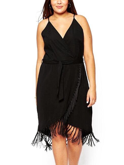 Romwe Spaghetti Strap Tassel Wraped Dress