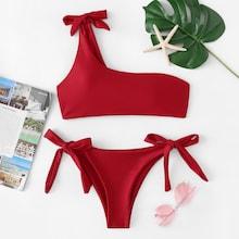 Romwe One Shoulder Tie Side Bikini Set