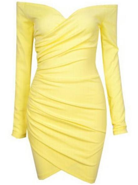 Romwe Off The Shoulder Zipper Wrap Yellow Dress
