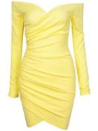 Romwe Off The Shoulder Zipper Wrap Yellow Dress