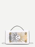 Romwe Sun And Letter Embroidery Pu Shoulder Bag
