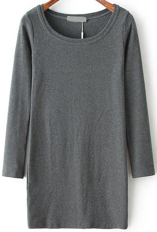 Romwe Round Neck Long Sleeve Shift Grey Dress