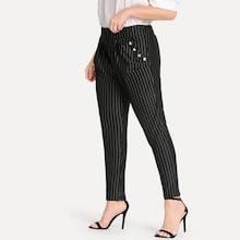 Romwe Plus Elastic Waist Striped Pants