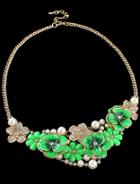 Romwe Green Glaze Bead Flower Necklace