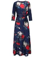 Romwe Florals Belt Chiffon Maxi Dress