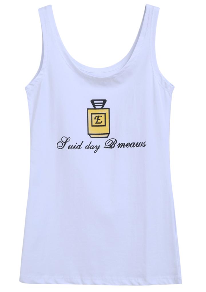 Romwe Round Neck Perfume Bottles Letter Print Tank Top