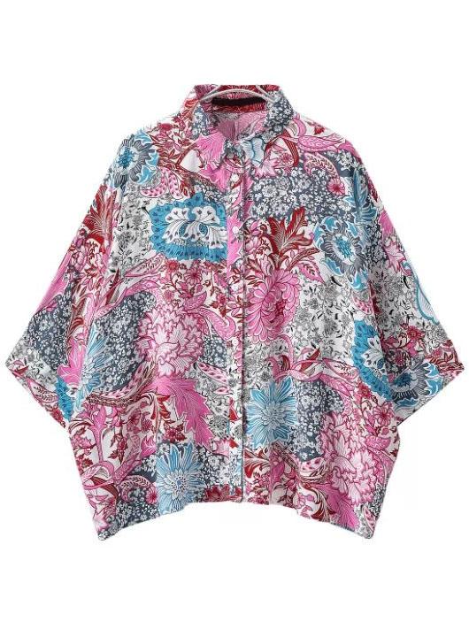 Romwe Batwing Floral Print Loose Blouse