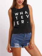 Romwe White Crew Neck Letters Print Tank Top