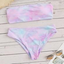 Romwe Tie Dye Bandeau Bikini Set