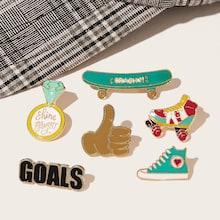 Romwe Hand & Shoe Detail Brooch 6pcs