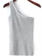 Romwe One-shoulder Knit Grey Tank Top