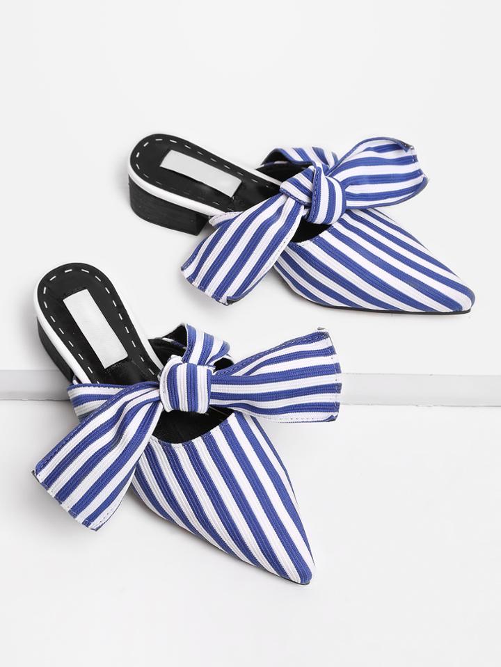 Romwe Bow Tie Striped Print Heeled Slippers