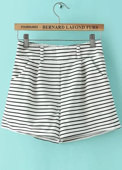 Romwe White Elastic Waist Striped Casual Shorts