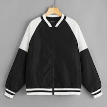 Romwe Plus Two-tone Raglan Sleeve Stripe Trim Bomber Jacket