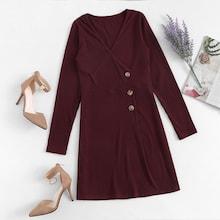 Romwe V Neck Button Dress