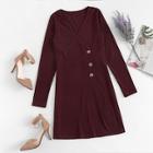 Romwe V Neck Button Dress