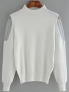 Romwe Mock Neck Contrast Mesh White Sweater