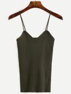 Romwe Olive Green Ribbed Knit Cami Top