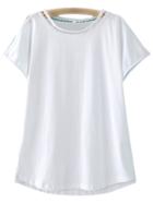 Romwe White Hollow Short Sleeve Round Neck Casual T-shirt