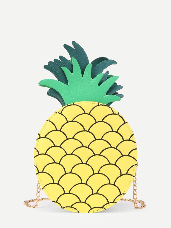 Romwe Pineapple Design Round Pu Chain Bag