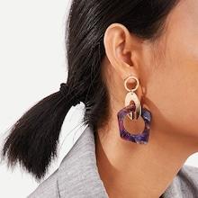Romwe Color-block Link Hoop Drop Earrings