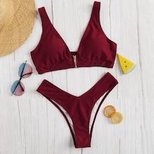Romwe Zipper Front Top With High Leg Bikini Set