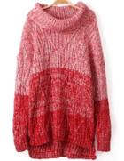 Romwe High Neck Dipped Hem Knit Red Ombre Sweater