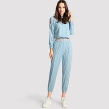 Romwe Open Shoulder Hoodie With Pants