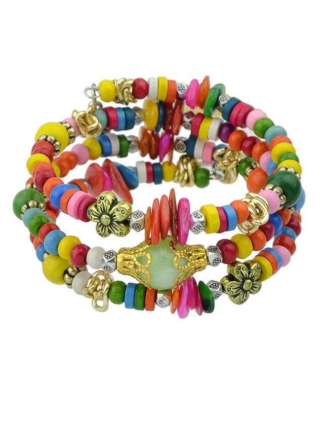 Romwe Colorful Wood Beads Bracelet