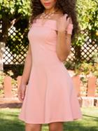 Romwe Pink Off The Shoulder A-line Dress