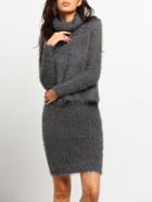 Romwe Turtleneck Mohair Top With Bodycon Skirt