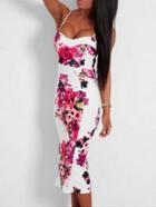 Romwe Spaghetti Strap Florals Split Slim Dress