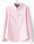 Romwe Lapel Elephant Embroidered Pink Blouse