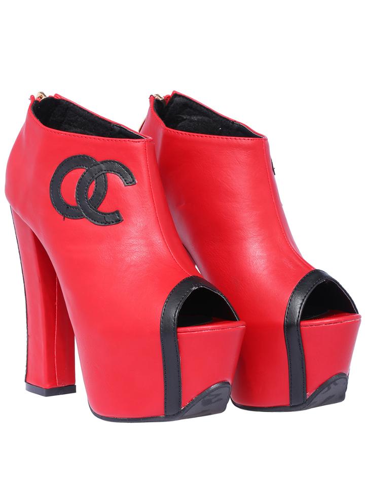 Romwe Red High Heel Peep Toe Oc Print Shoes