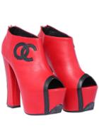 Romwe Red High Heel Peep Toe Oc Print Shoes