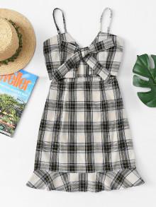 Romwe Plaid Bow Cami Dress