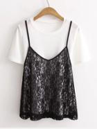 Romwe Short Sleeve Tee With Lace Cami Top