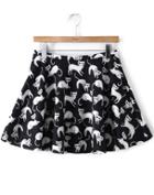 Romwe Cats Print Flouncing Black Skirt
