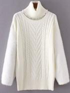 Romwe White Cable Knit Sweater With Detachable Scarf