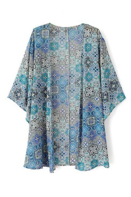 Romwe Colorful Snows Print Buttonless Chiffon Coat