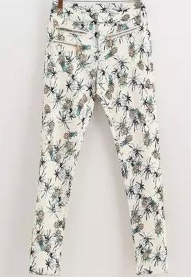 Romwe Pineapple Print Zipper Slim Pant