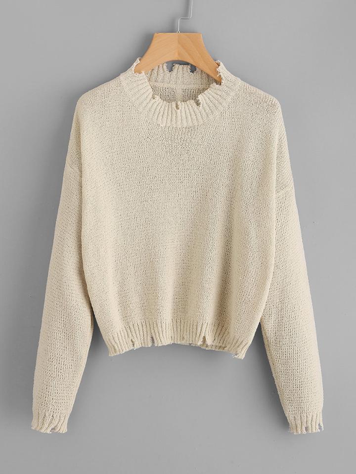 Romwe Raw Cut Edge Loose Knit Jumper