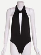 Romwe Black Keyhole Halter Neck Backless One Piece Swimwear