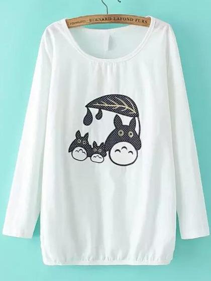 Romwe Long Sleeve Animal Patch T-shirt