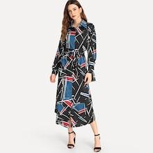 Romwe Geo Print Collar Dress