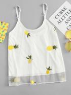 Romwe Mesh Pineapple Embroidered Cami Top