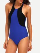 Romwe Color Panel Racerback One-piece Swimwear