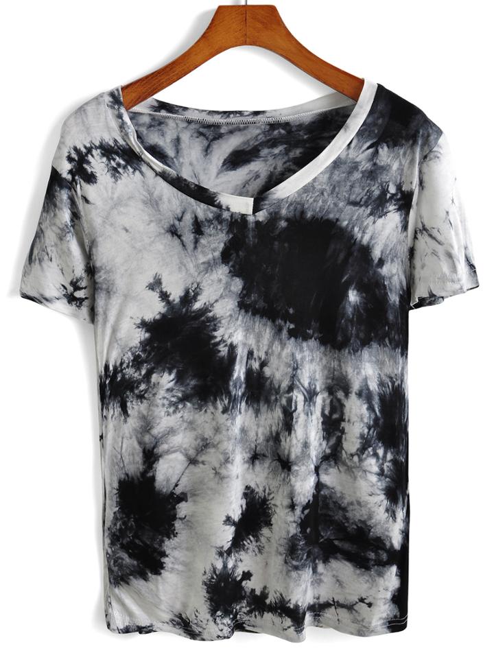 Romwe Short Sleeve Tie-dye Loose T-shirt