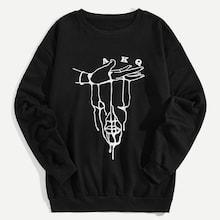 Romwe Guys Gesture & Letter Print Sweatshirt