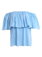 Romwe Blue Ruffled Off-the-shoulder Top